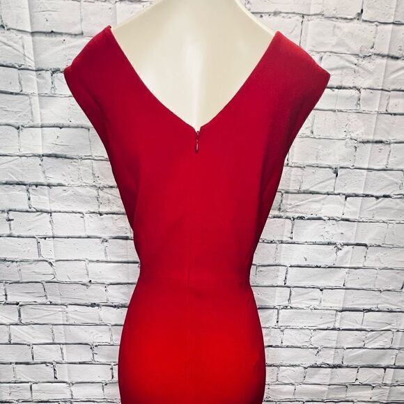 DRESS THE POPULATION Sandra Plunge Crepe Trumpet Gown size L NWOT in garnet red - Picture 4 of 9